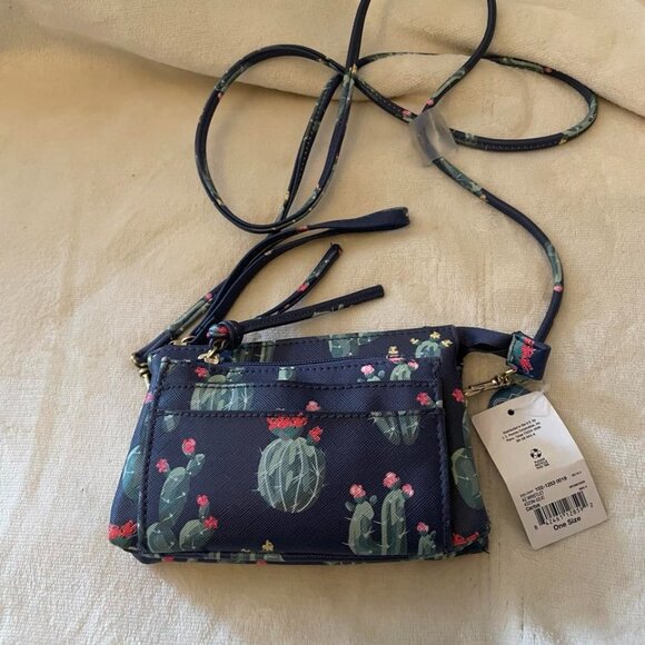 NWT JCPenney Blue Cactus Print Crossbody Purse Wristlet - Picture 1 of 4